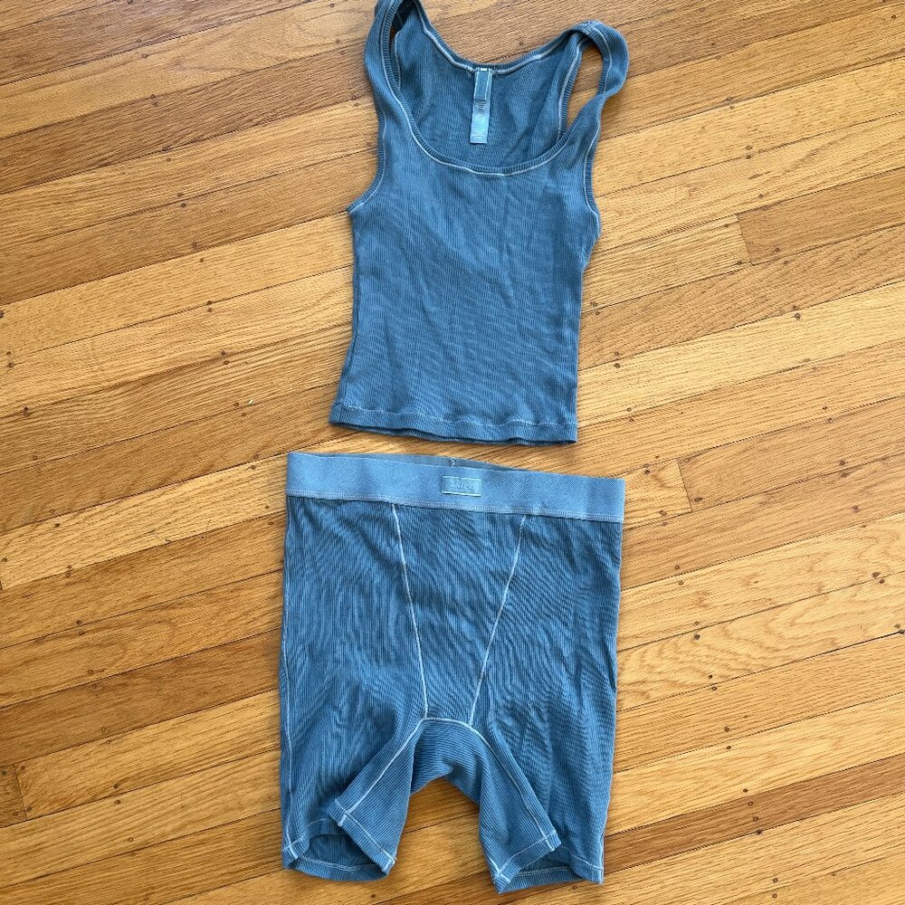 SKIMS Cotton Rib Tank & Boxer Set in Kyanite, Size S